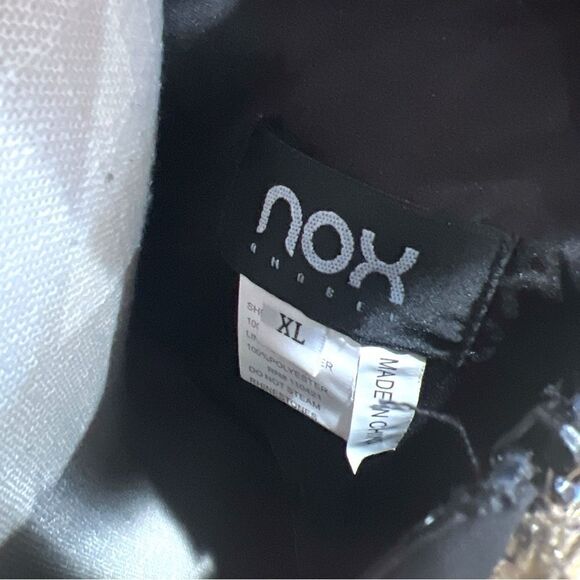 NOX Anabel Beaded V-Neck Lace Bodies Long Gown in Black/Gold Size XL 8343SC - Picture 5 of 9